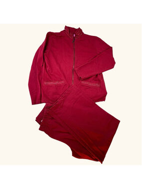 Cappagallo Red Velour Lounge Set Women Small 2 Piece Zip Jacket Pants Cozy Y2K